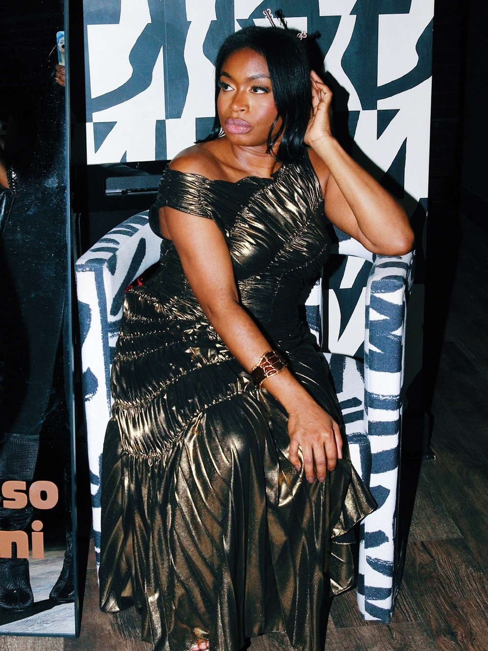 Georgia Hardinge Fossil Gold Metallic Ruched Maxi Dress - Picture 3 of 4